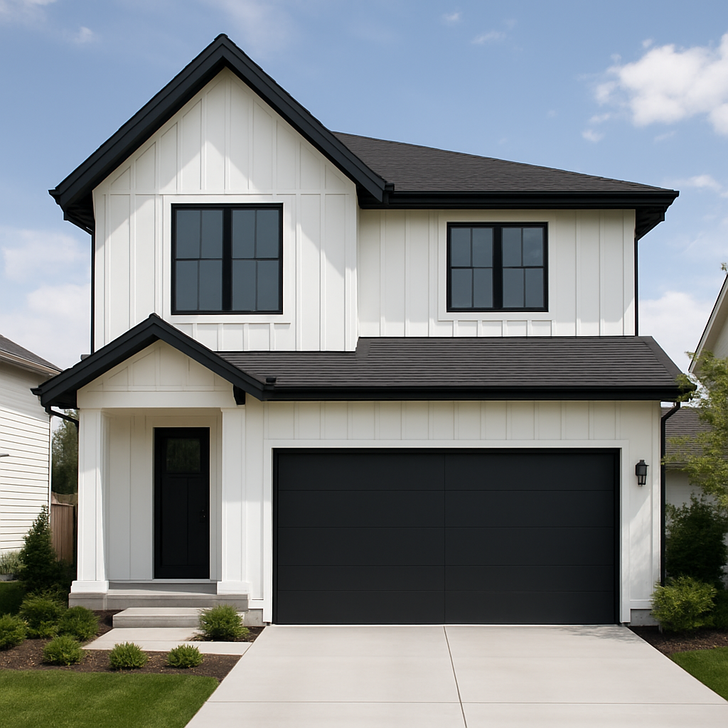 Repaired modern garage door after service