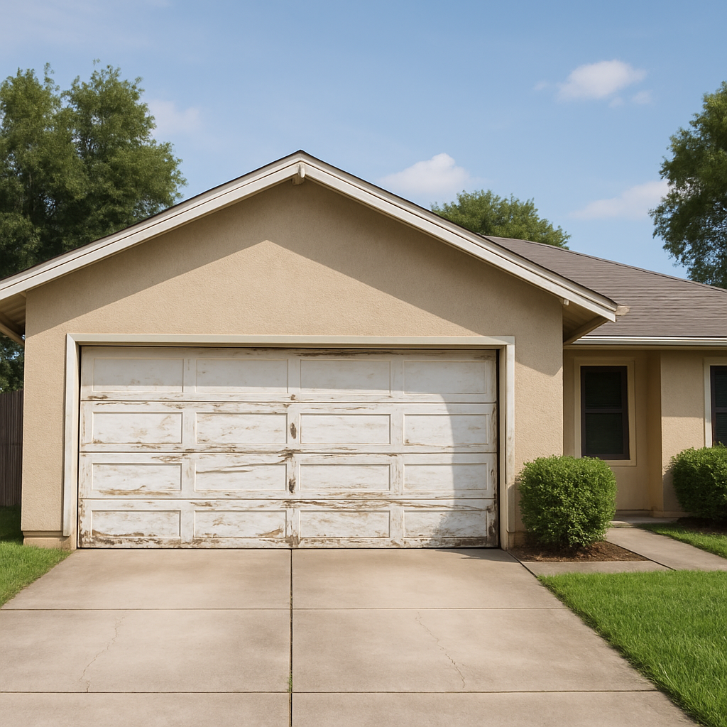 Worn garage door before replacement