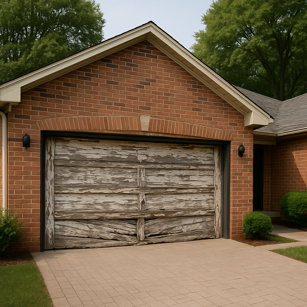 Old wooden garage door before replacement